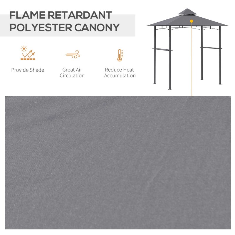 Outsunny 2.5x1.5m (8'x5') Grill Gazebo Canopy, Double Tiered Outdoor BBQ Gazebo Shelter with 2 Side Shelves for Garden, Patio, Barbecue, Picnic, Grey