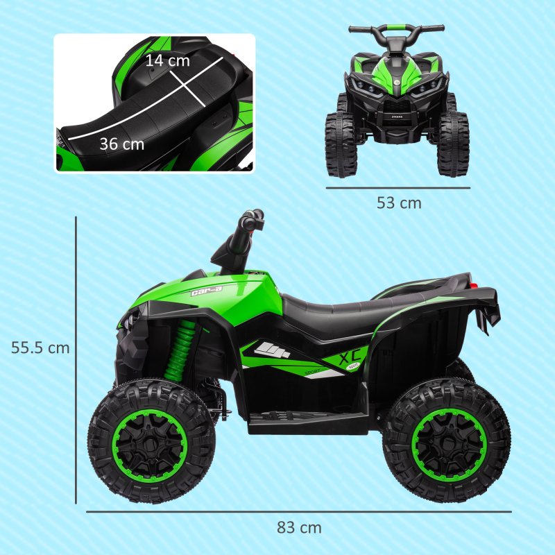 HOMCOM 12V Electric Quad Bike for Kids Ride On Car Toy, with Forward Reverse Functions, LED Headlights, Music, for Ages 3-5 Years - Green