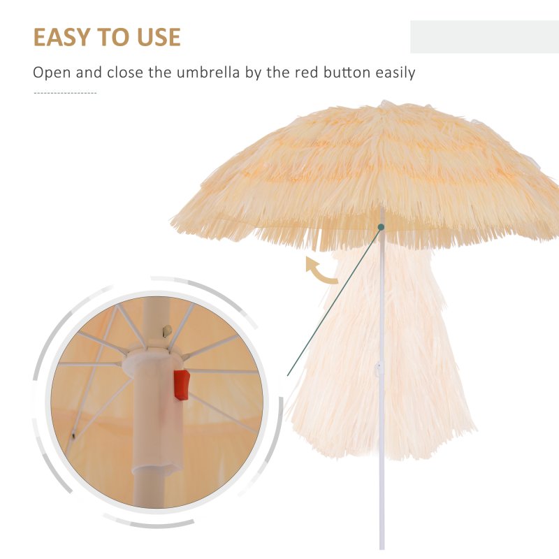 Outsunny 1.6m Garden Hawaii Parasol, Patio Beach Sun Umbrella Sunshade Hawaiian Folding Tilting Crank Parasol (Wheat)