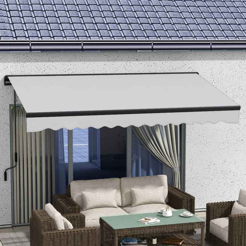 Outsunny 3.5 x 2.5m Electric Awning with Remote Controller, Aluminium Frame Retractable Awning, Half Cassette Sun Canopies for Patio Deck Door Window, Light Grey