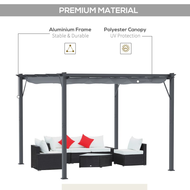 Outsunny 3 x 3(m) Aluminium Pergola Canopy Gazebo Awning Outdoor Garden Sun Shade Shelter Marquee Party BBQ, Dark Grey