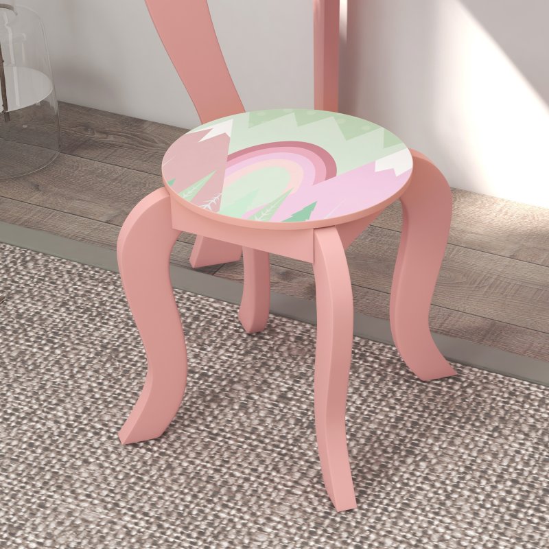 ZONEKIZ Kids Dressing Table, Girls Vanity Table Cute Animal Design with Mirror, Stool, Desk, Drawer for Kids Room, Bedroom, Nursery, 3-6 Years Old, Pink