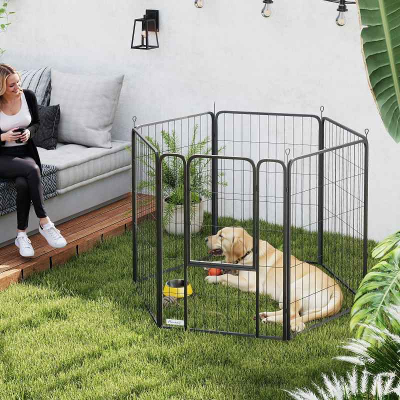 PawHut Dog Pen, 6 Panel Puppy Pen, Steel Dog Playpen, for Large Breeds, 100cm Tall, Black