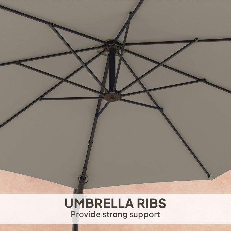 Outsunny 3 M Wall Mounted Garden Parasol Umbrella with Rotate, Outdoor Market Umbrella Sun Shade Canopy with 8 Ribs, Light Grey