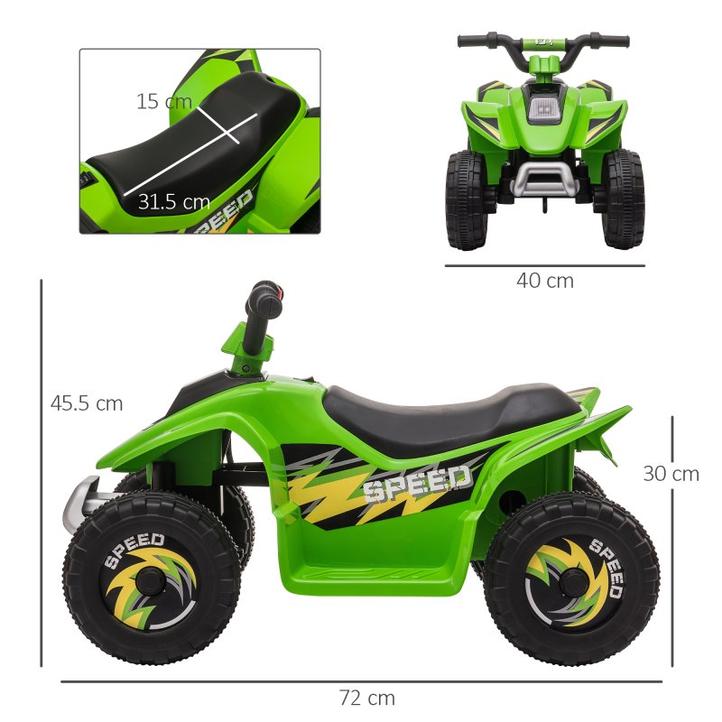HOMCOM 6V Kids Electric Ride on Car All Terrain Vehicle Toy Quad Bike w/ Forward Reverse Functions Toddlers for 18-36 Months Old Green