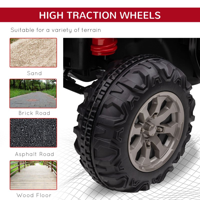 HOMCOM 2 Seater Kids Ride On Car with Electric Bucket, 12V Battery Powered Electric UTV with Shovel, Parental Remote, 4 Spring Suspension Wheels, Working Horn, Music - Red