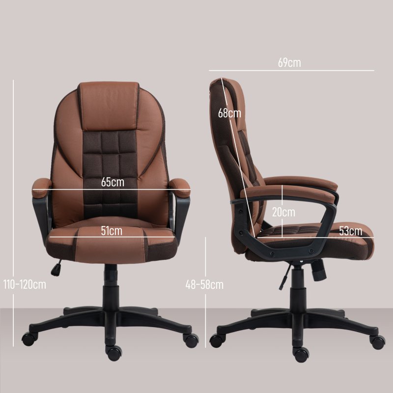 HOMCOM Executive Office Chair, PU Leather High Back Desk Chair, Swivel Computer Chair with Adjustable Height and Tilt Function, Brown