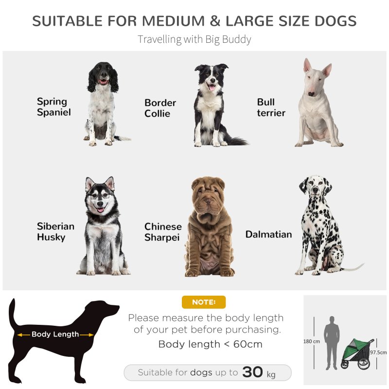 PawHut Large Dog Stroller Dog Pram Foldable Pet Pushchair with Safety Leashes for Medium, Large Dogs - Green