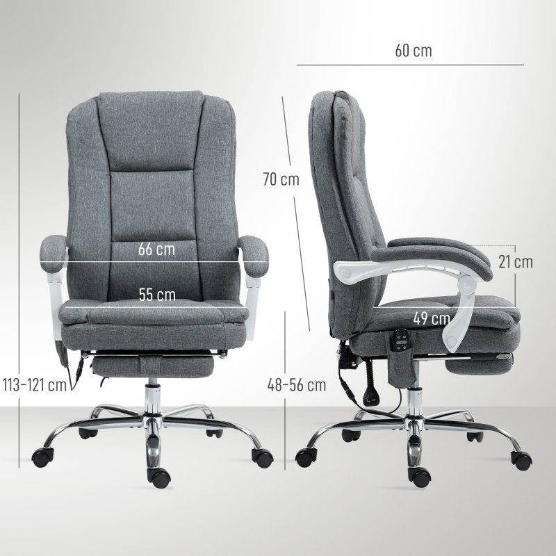 HOMCOM Office Chair with 6-point Massage and Heat, Fabric Computer Desk Chair with Reclining Backrest, High Back, Height Adjustable, Swivel Wheels, Footrest, Remote, for Home, Grey
