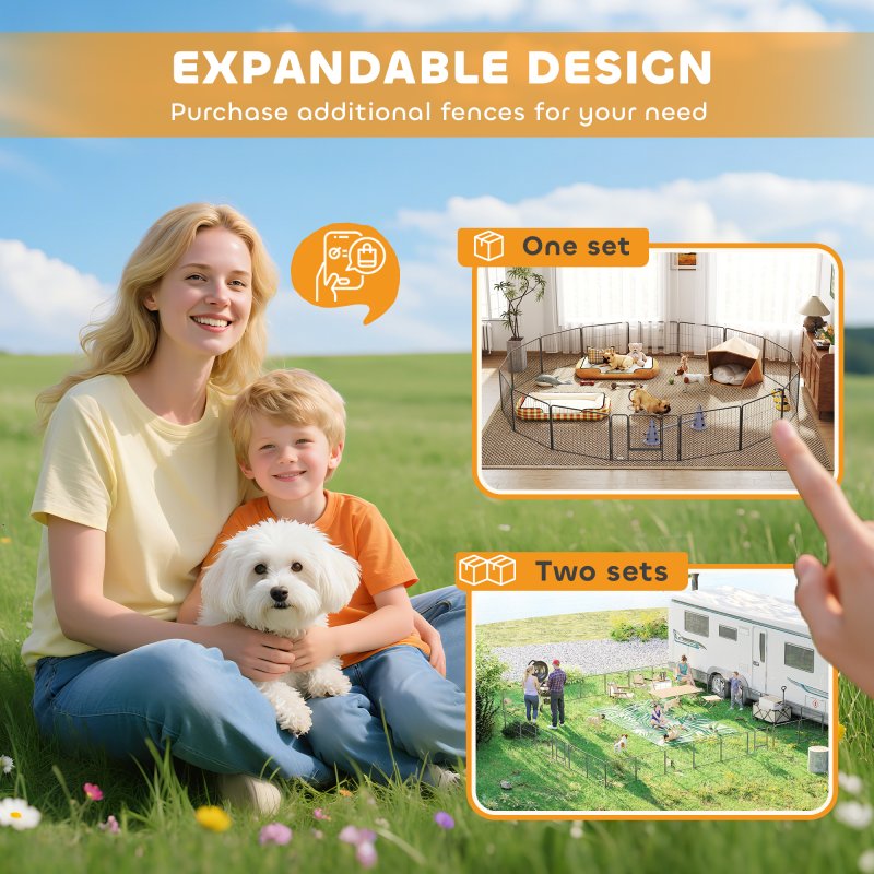 PawHut Dog Pen 16 Panels Puppy Pen Heavy Duty Pet Playpen for Indoor Outdoor for Dogs, Rabbits, Ducks 60cm High