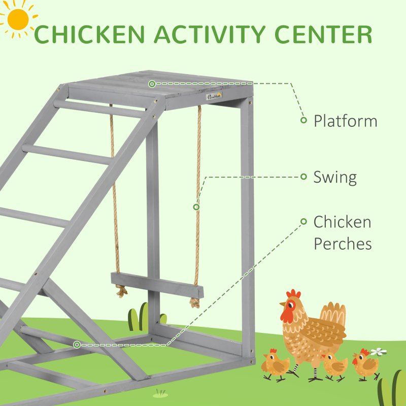 PawHut Chicken Activity Play Set with Swing, Chicken Coop Toy with Ladder, Platform for 2 Chickens, Hens, Grey