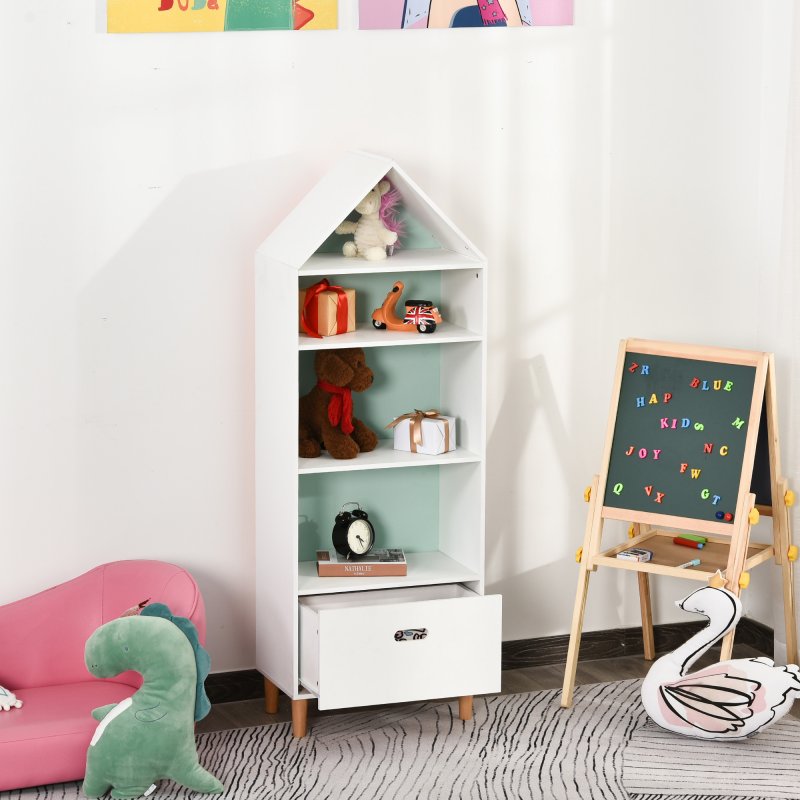 HOMCOM Kids Children Wooden Bookcase w/Drawer Bedroom Furniture Bookshelf Storage Rack Display Unit Toys Games Organisation Cabinet Pink Blue Back Panel 50 x 30 x 142 cm
