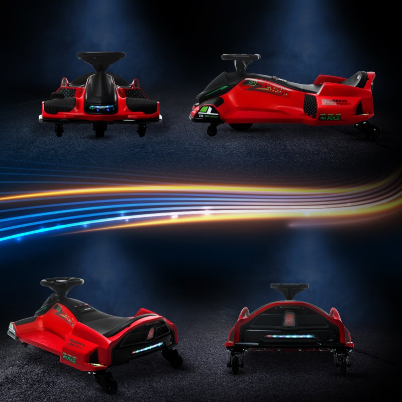 HOMCOM 12V Electric Go Kart for Kids, Battery Powered Ride on Drift Car with Music, Colourful LED Lights, Slow-Start, for Ages 8-12 Years, Red