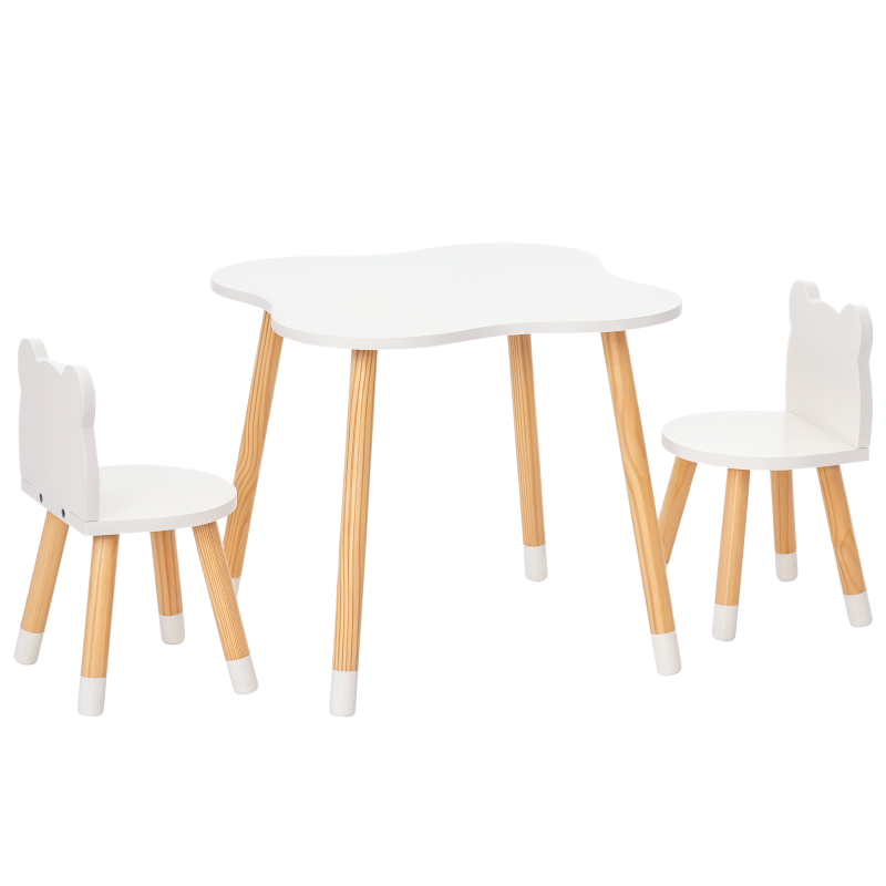 HOMCOM Kids Table and Chair Set, 3-Piece Childrens Table and Chair Set with 2 Bear-Shaped Chairs, for Playroom, Nursery, Living Room, White