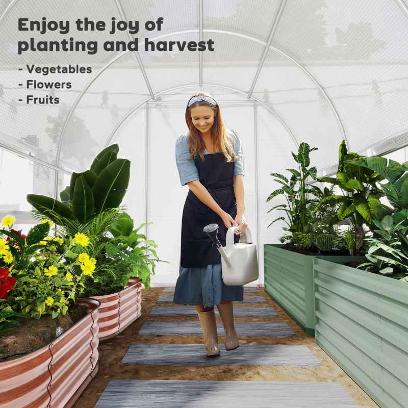 Outsunny 3 x 2 x 2m Polytunnel Greenhouse with Roll-up Sidewalls, Door and 6 Mesh Windows, Walk In Green House with UV-resistant PE Cover, White
