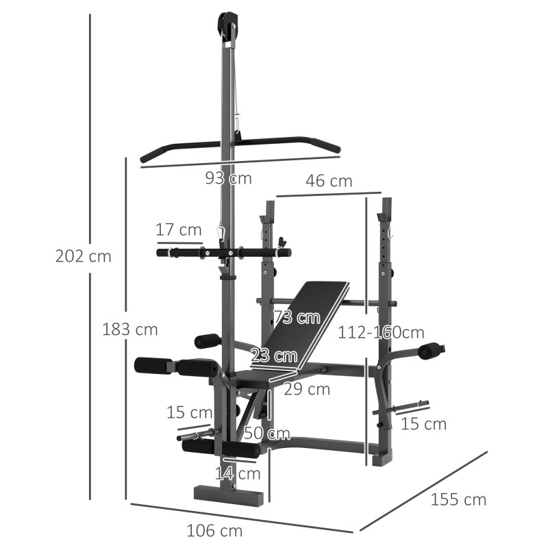 SPORTNOW Adjustable Weight Bench with Bench Press Rack, Leg Extension, Preacher Curl Bench and Lat Pull Down Machine for Home Gym, Incline or Flat Workout Bench for Strength Training Weight Lifting