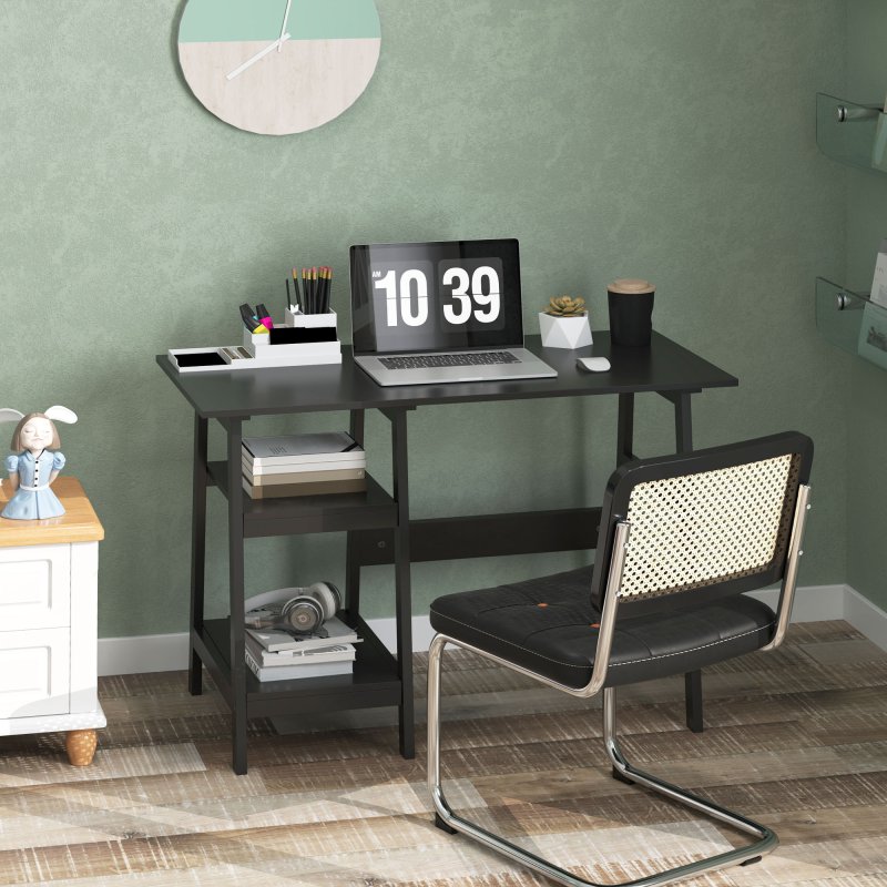 HOMCOM Compact Computer Desk with Storage Shelves, Study Table with Bookshelf, PC Table Workstation for Home Office, Study, Easy Assembly