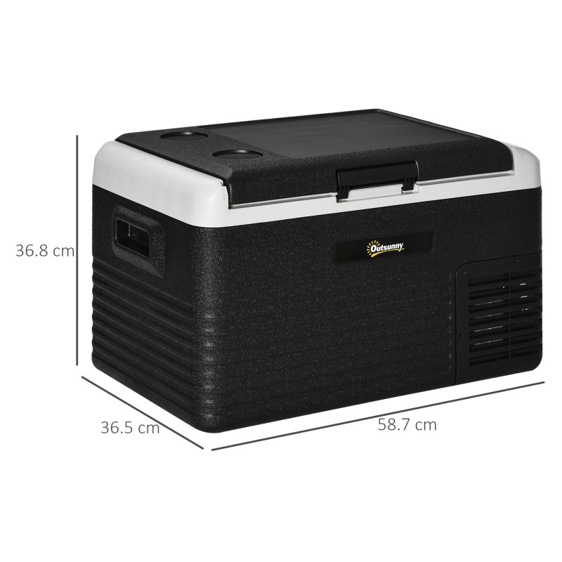 Outsunny 30L Car Refrigerator, Portable Compressor Car Fridge Freezer, Electric Cooler Box with 12/24V DC and 110-240V AC for Camping, Driving, Picnic, Down to -20°C, Grey and Black