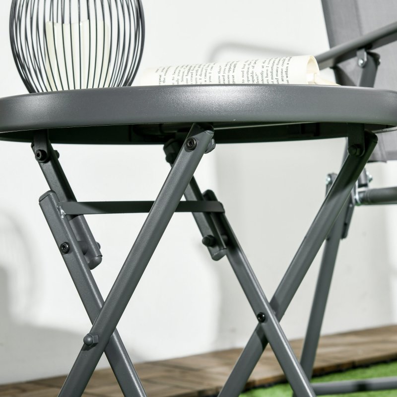 Outsunny ??45cm Garden Side Table, Outdoor Round Folding Patio Table with Imitation Marble Glass Top, Small Coffee Table, White