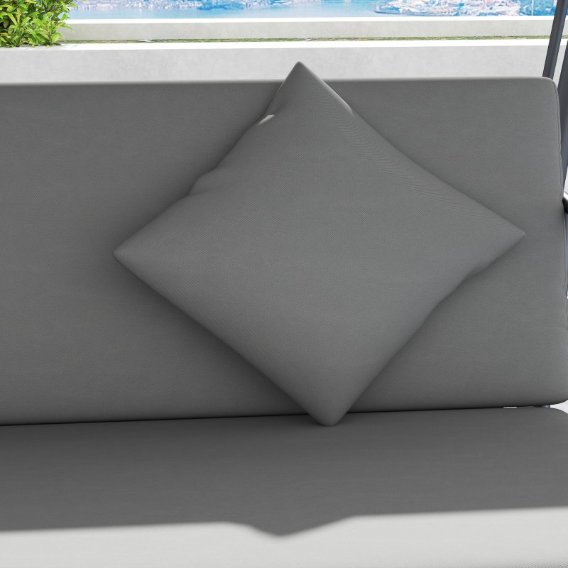 Outsunny Outdoor 2-in-1 Swing Chair Lounger 3 Seater Garden Swing Seat Bed Hammock Bed Convertible Tilt Canopy W/ Cushion, Light Grey