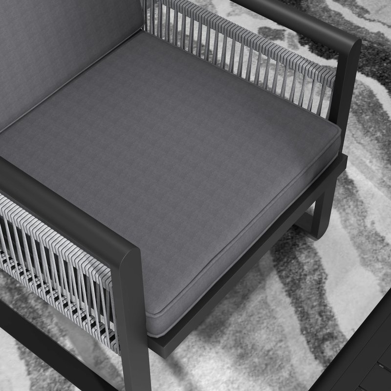 Outsunny 4 Pieces Aluminium Garden Furniture Set with Cushions, Patio Furniture Set with Slatted Aluminium Top Coffee Table, Sofa Set with Rope Decoration Weave Armchairs, Black