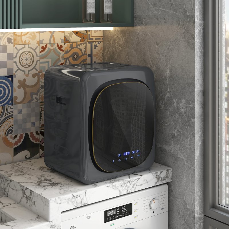 HOMCOM 4kg Vented Tumble Dryer with Deodorize, Smart Mode, 800W Compact Tumble Dryer with Stainless Steel Tub, Front Load, for Flat, Home, RVs, Grey