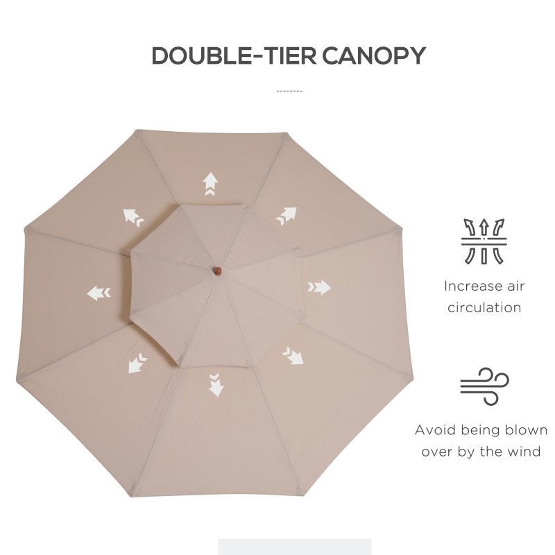 Outsunny 2.7 m Garden Parasol Umbrella, Double Tier Garden Umbrellas Outdoor Sun Umbrella Sunshade Bamboo Ribs, Beige