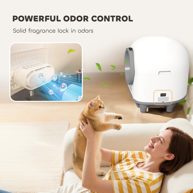 PawHut Self Cleaning Cat Litter Tray, 80L Extra Large Automatic Cat Litter Box with APP Control, Safety Protection, Odor Removal, Kitten Smart Toilet with Rubbish Bag for Multiple Kittens