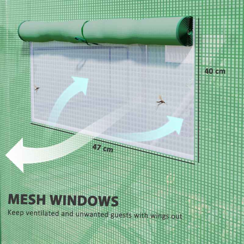 Outsunny 4 x 3 x 2m Polytunnel Greenhouse with 3 Roll-up Doors and Mesh Windows, Walk-in Garden Tunnel Warm House Tent with UV-resistant PE Cover and Galvanised Steel Frame, Green