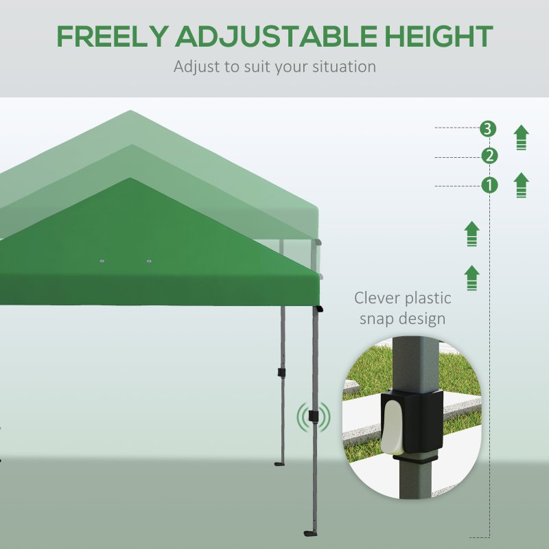 Outsunny 3 x 3(m) Pop Up Gazebo, 1 Person Easy up Marquee Party Tent with 1-Button Push, Adjustable Straight Legs, Wheeled Bag, Stakes, Ropes, Sandbags, Instant Shelter, Green