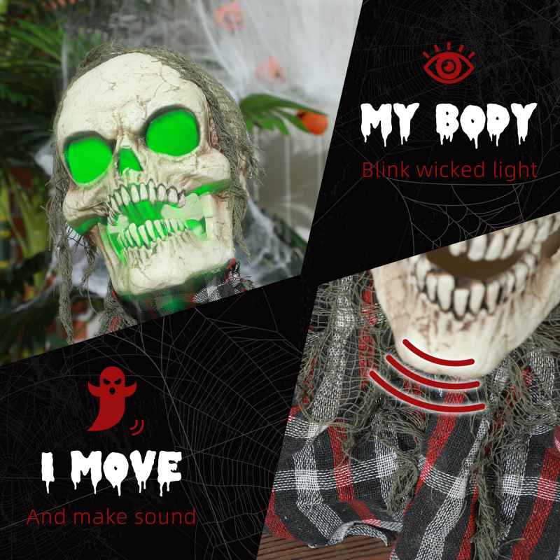 HOMCOM 70cm Groundbreaker Skeleton Outdoor Halloween Decoration, Halloween Animatronic with Sound Activated, Light Up Eyes, Sound Effects, Animated Prop for Haunted House