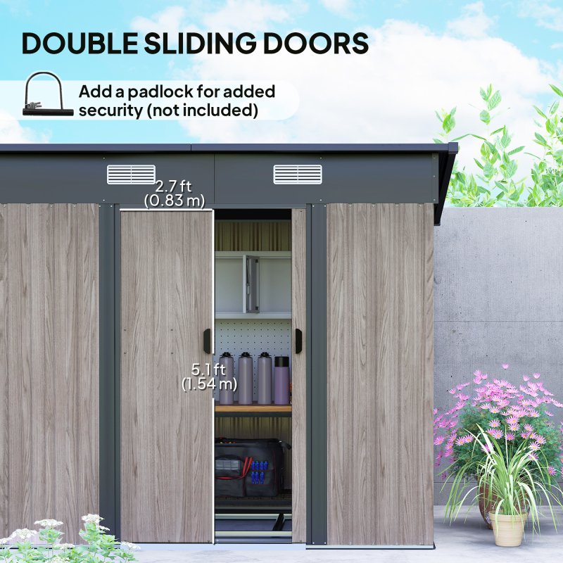 Outsunny 7 x 4ft Outdoor Garden Metal Storage Shed, Tool Storage Box for Patio, Grey Wood Grain