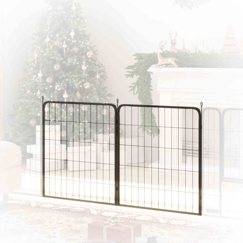 PawHut Dog Pen, 2 Panel Puppy Pen, Portable, Detachable, For Medium Dogs, 60cm Tall, Black