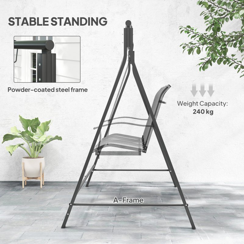 Outsunny Metal Porch Swing Stand, Heavy Duty Swing Frame, Hanging Chair Stand Only, 240kg Weight Capacity for Garden, Patio, Lawn, Playground, Black
