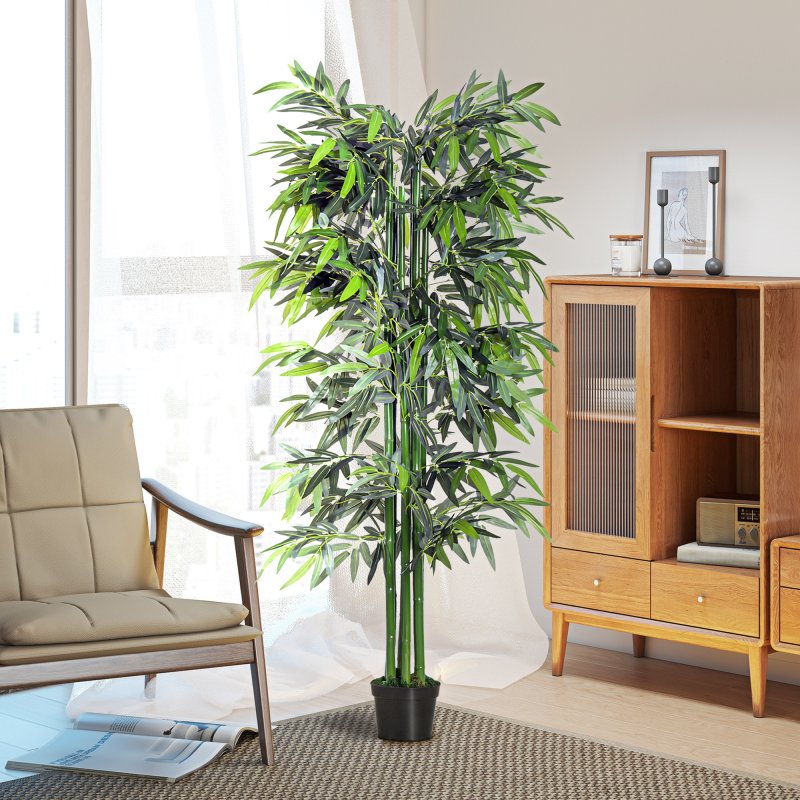 Outsunny 6ft Artificial Bamboo Tree Plant Greenery in A Pot for Home Office Planter 1.8M