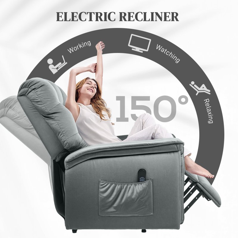 HOMCOM Power Lift Recliner Chair for Elderly, Velvet Fabric Electric Riser and Recliner Armchair for Living Room with Remote Control, USB Port and 2 Side Pockets, Dark Grey