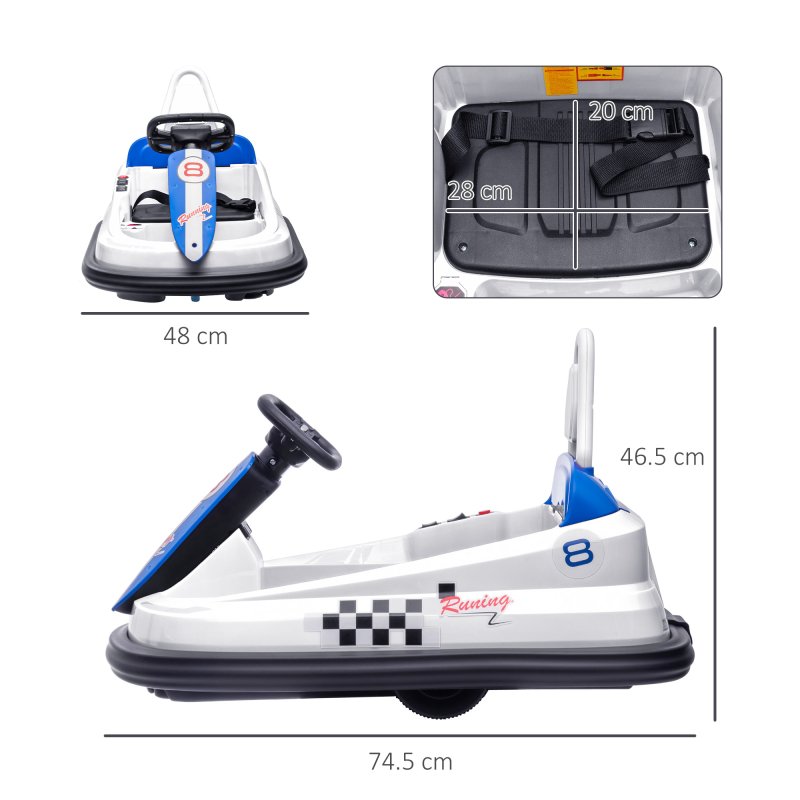 HOMCOM Kids Bumper Car 360° Rotation Spin Waltzer Car 6V Electric Ride On Car with 2 Speeds, Music, Lights for 18-48 Months - White