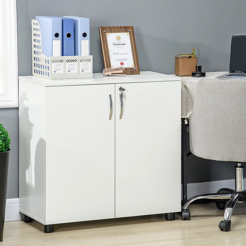 Vinsetto Filing Cabinet with Locking Doors & Shelves, 2-Tier Lockable Storage Cabinet with 2 Keys for Home Office, 80W x 40D x 80H cm, White