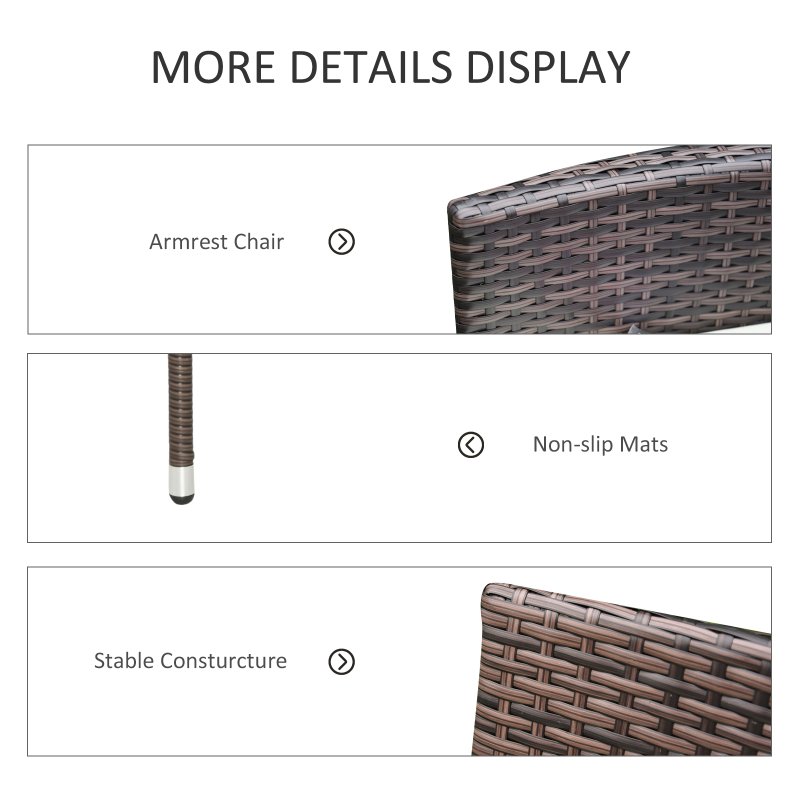 Outsunny 2 Pieces Outdoor PE Rattan Dining Chairs Set with Cushion, Garden Armchair with Armrests, High Backrest, Metal Frame Patio Wicker Furniture, Mixed Brown