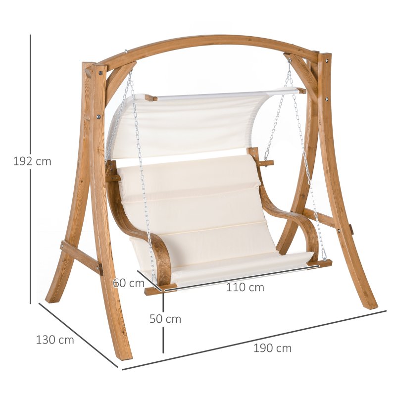 Outsunny Wooden Garden Swing Chair A-Frame Wood Log Swing Bench Chair With Canopy and Cushion for Patio Garden Yard