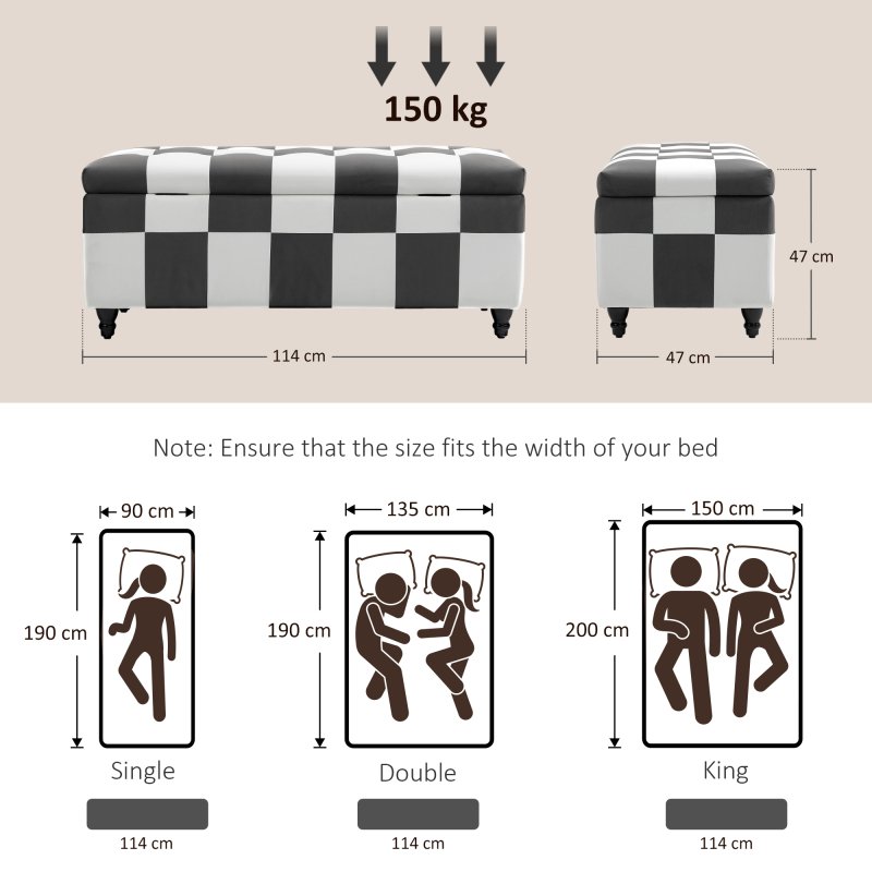 HOMCOM 114 x 47 x 47cm Velvet Storage Ottoman, Button-tufted Footstool Box, Toy Chest with Lid for Living Room, Bedroom