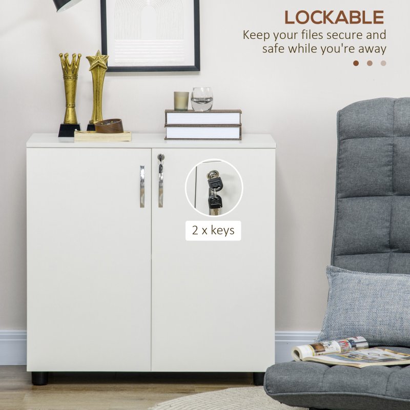 Vinsetto Filing Cabinet with Locking Doors & Shelves, 2-Tier Lockable Storage Cabinet with 2 Keys for Home Office, 80W x 40D x 80H cm, White