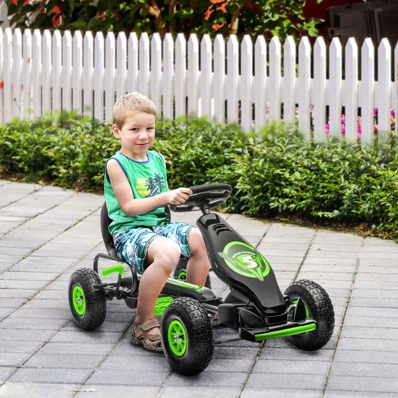 HOMCOM Children Pedal Go Kart, Raving Go Kart with Adjustable Seat, Inflatable Tyres, Shock Aborb, Handbrake, for Ages 5-12 Years - Green