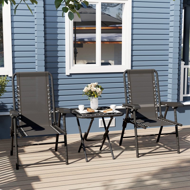Outsunny 3 Pieces Garden Bistro Set, Folding Table and Chairs Set, Metal Garden Furniture Set with Cup Holders for Outdoor, Patio, Balcony, Black