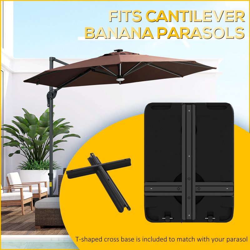 Outsunny 90kg Cantilever Parasol Base with Wheels, Heavy Duty HDPE Plastic Umbrella Stand Weights for Cantilever Banana Parasol with Handle, 70kg Water and 90kg Sand Filled, Black