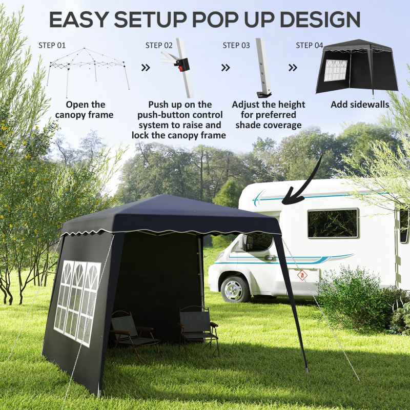 Outsunny 2.4 x 2.4m Pop Up Gazebo Canopy Tent with 2 Sidewalls and Carry Bag, Height Adjustable, UV50+ Party Tent Event Shelter for Garden, Patio, Black