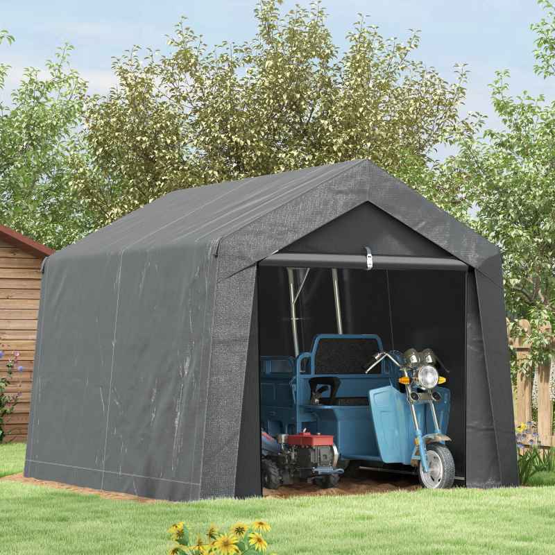 Outsunny 3 x 3(m) Garden Storage Tent, Portable Shed with Heavy Duty Galvanised Steel Frame, Ventilation Window, Roll-up Zipper Door, for Bike, Motorbike, Garden Tools, Dark Grey