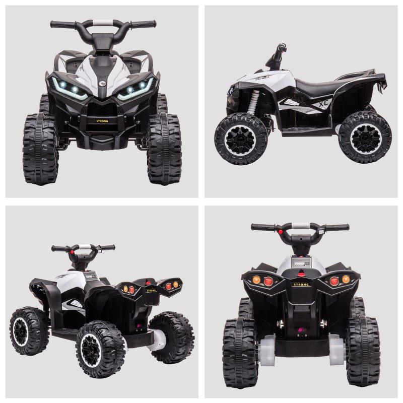 HOMCOM 12V Electric Quad Bike for Kids Ride On Car All Terrain Vehicle Toy, with Forward Reverse Functions, LED Headlights, Music, for Ages 3-5 Years - White