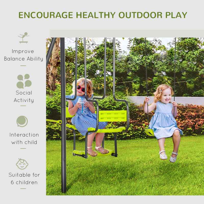 Outsunny Garden Swing Set, Kids Swing with Double Swings, Glider, Swing Seats, for Outdoor, Playground, for Ages 3-8 Years - Green