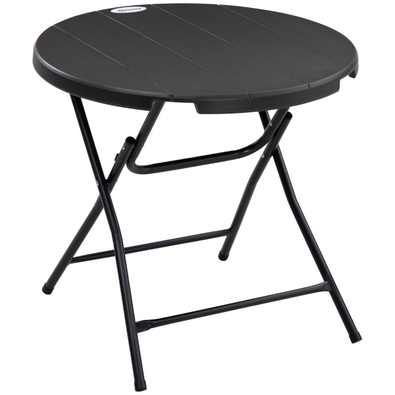 Outsunny Foldable Garden Dining Table, Round Outdoor Table with HDPE Tabletop and Steel Frame for Patio and Garden, Dark Grey